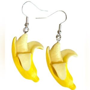 NWT Fun Banana Earrings Yellow Fruit Dangle Jewelry Quirky Handmade Gift Ideas